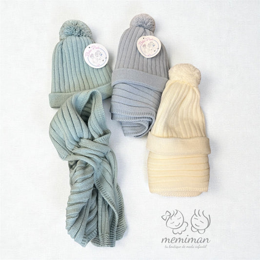 24732 Bonnet et écharpe côtelés 