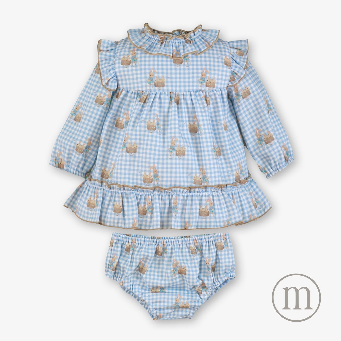 40-0048-VB Vestido Bebé Braguita Cuadros Conejo