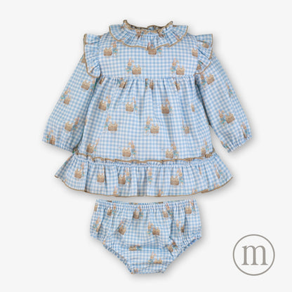 40-0048-VB Vestido Bebé Braguita Cuadros Conejo