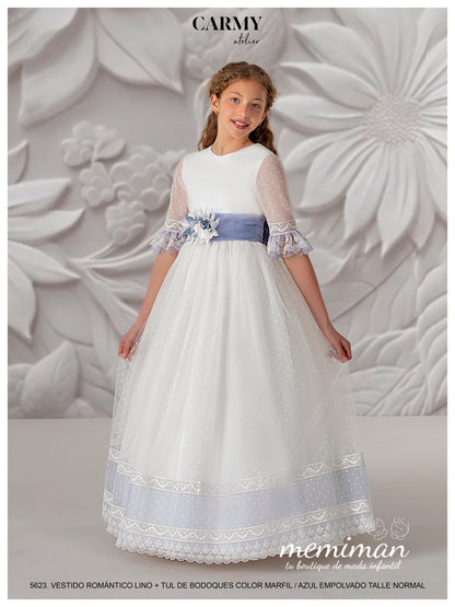 5623 Vestido comunión romántico tul bodoques