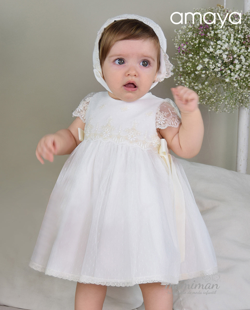 612104 Vestido bebé tul y plumeti