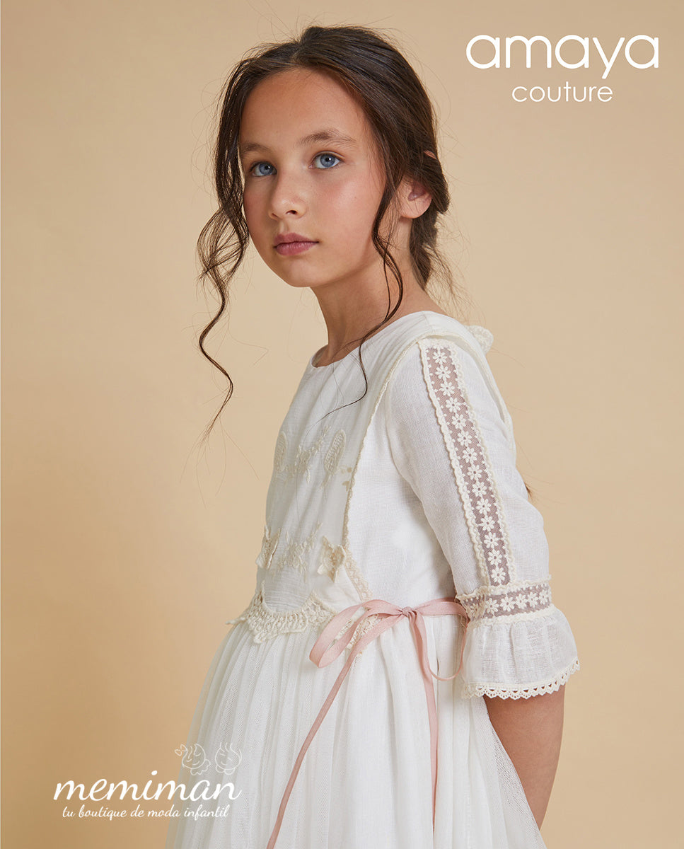 617040MD Linen chiffon communion dress COUTURE memiman 617040MD Linen chiffon communion dress COUTURE memiman