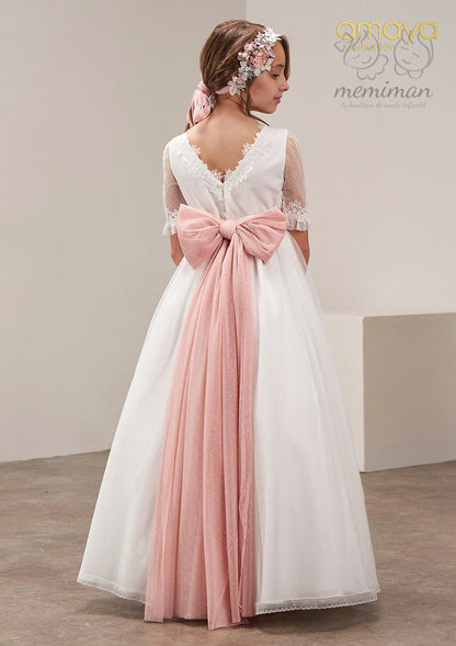 637019MD Vestido Comunión Tul-Guipur