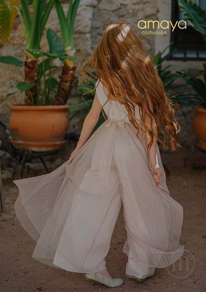656148 Tuta Comunione Tulle Plissettato