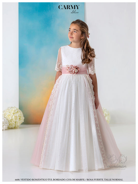 6608 Embroidered Tulle Communion Dress 