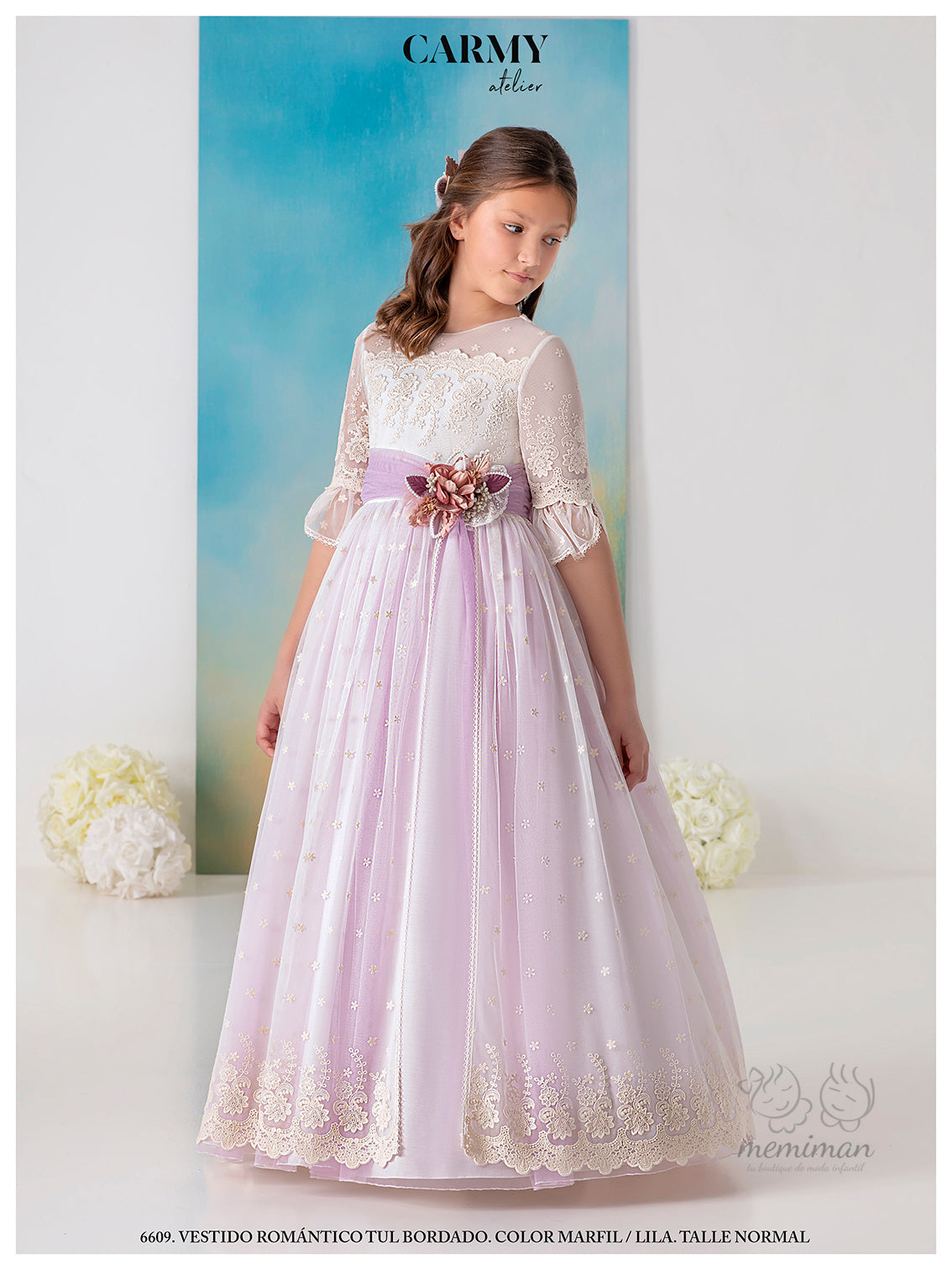 6609 Vestido Comunión Tul Bordado