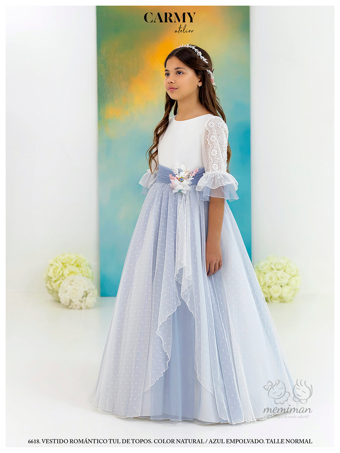 6618 Vestido Comunión Tul Topos