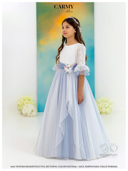6618 Vestido Comunión Tul Topos