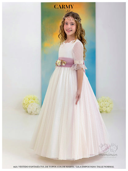 6621 Polka Dot Tulle Communion Dress 