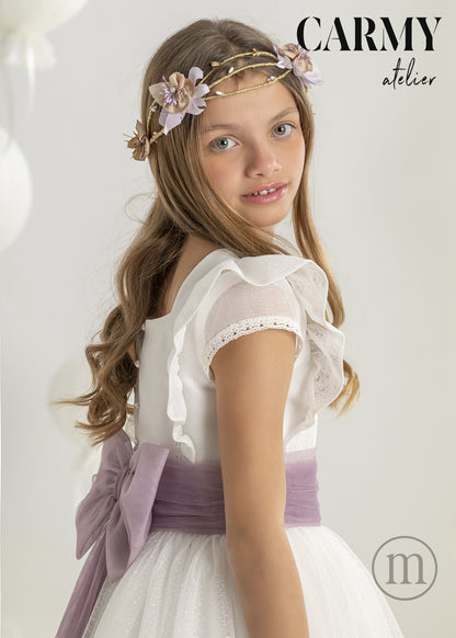 7103 Vestido Comunión Fantasía Tul Topos