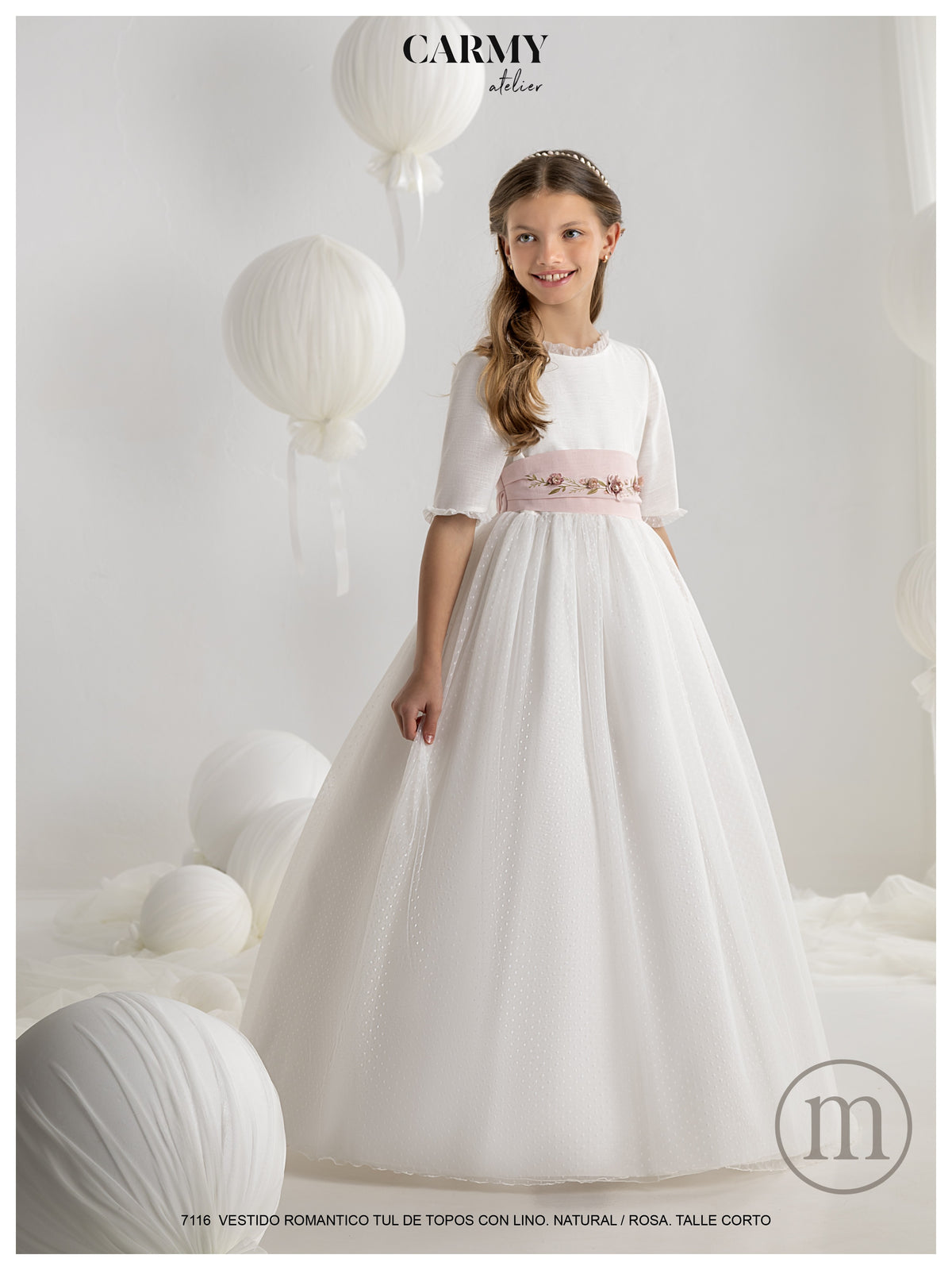 7116 Vestido Comunión Tul Topos