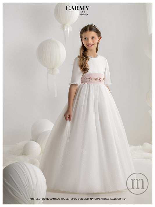 7116 Polka Dot Tulle Communion Dress