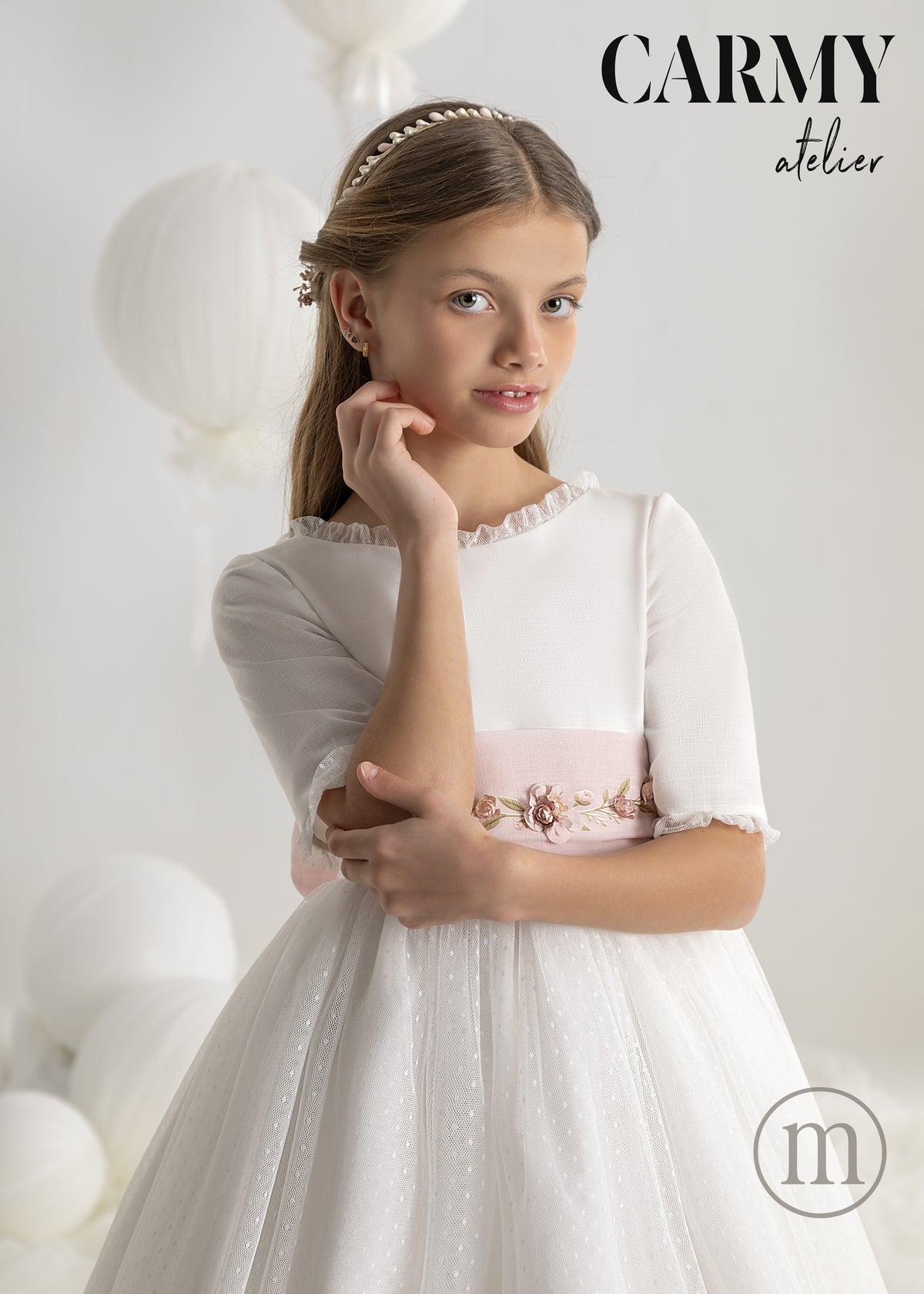 7116 Vestido Comunión Tul Topos