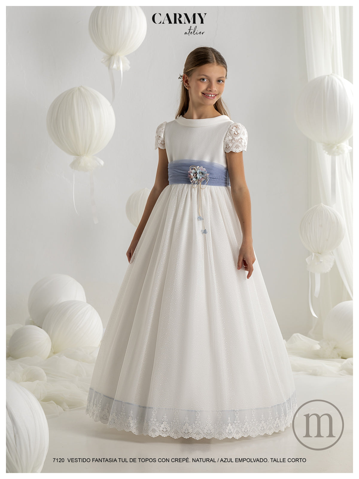 7120 Vestido Comunión Fantasía Crepe/Tul Topos