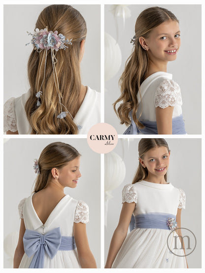 7120 Vestido Comunión Fantasía Crepe/Tul Topos