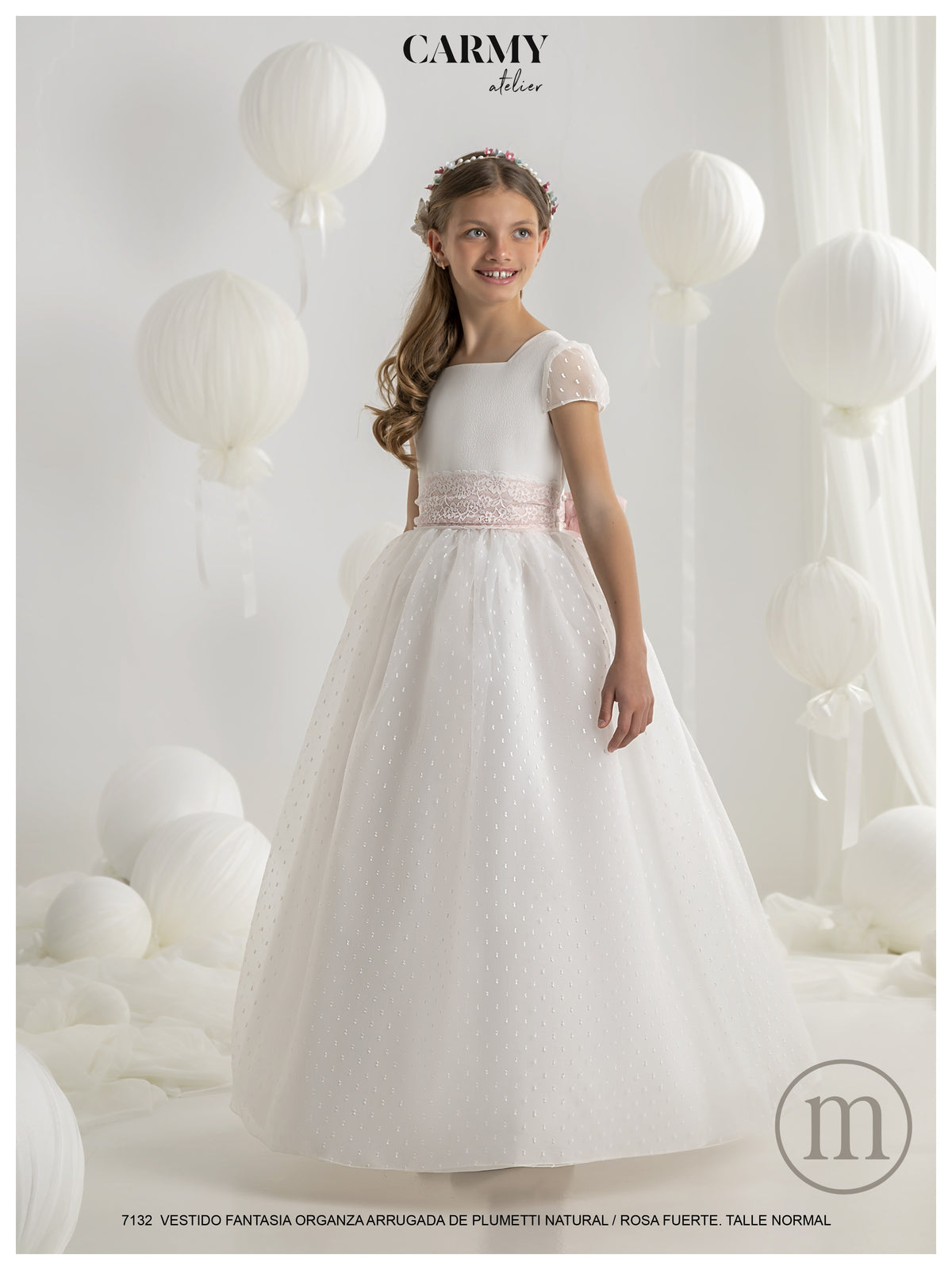 7132 Vestido Comunión Fantasía Organza Plumeti