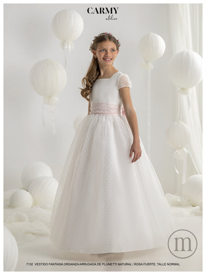 7132 Vestido Comunión Fantasía Organza Plumeti