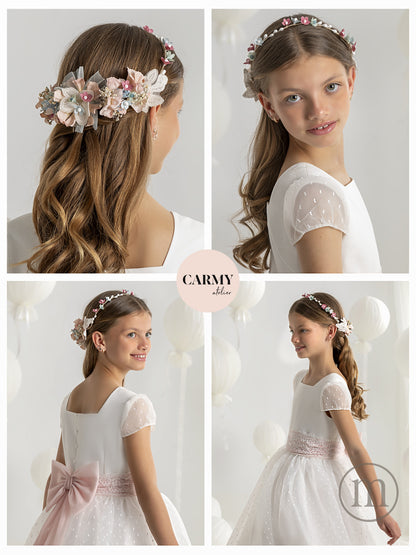 7132 Vestido Comunión Fantasía Organza Plumeti