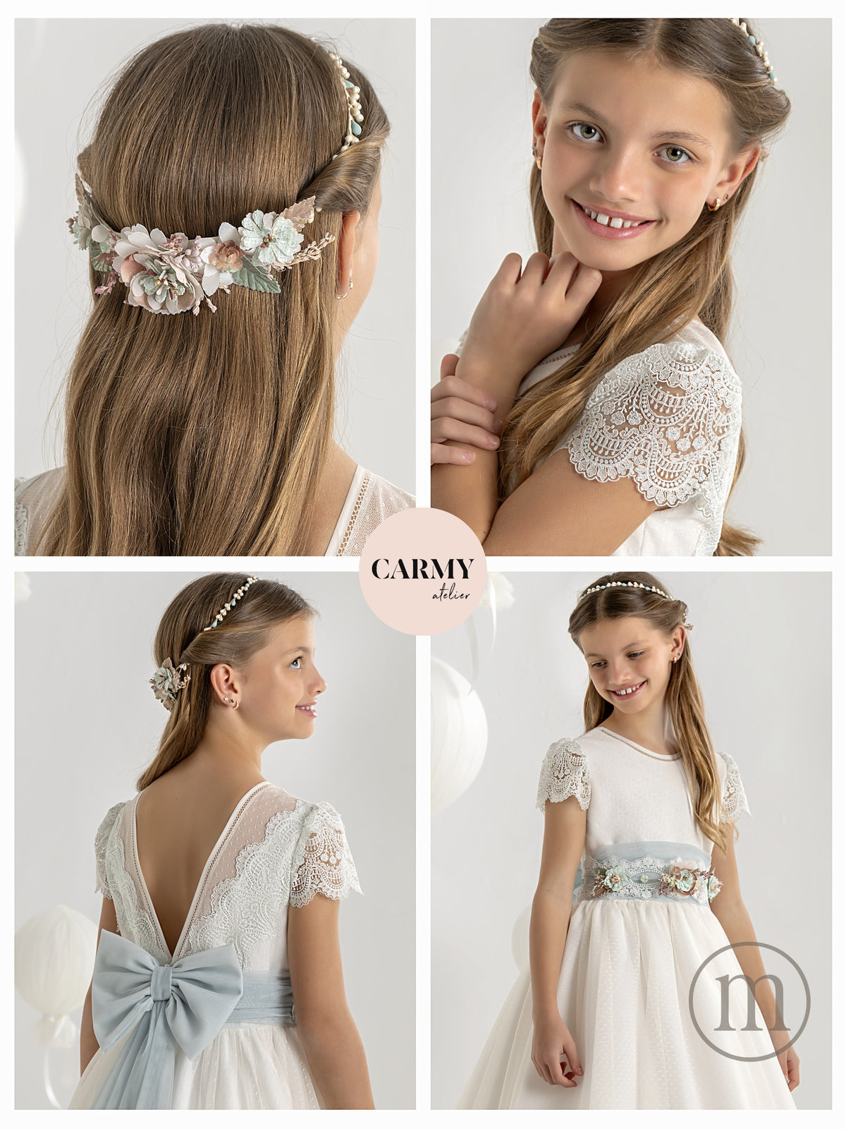 7203 Vestido Comunión Clásico Tul Topos