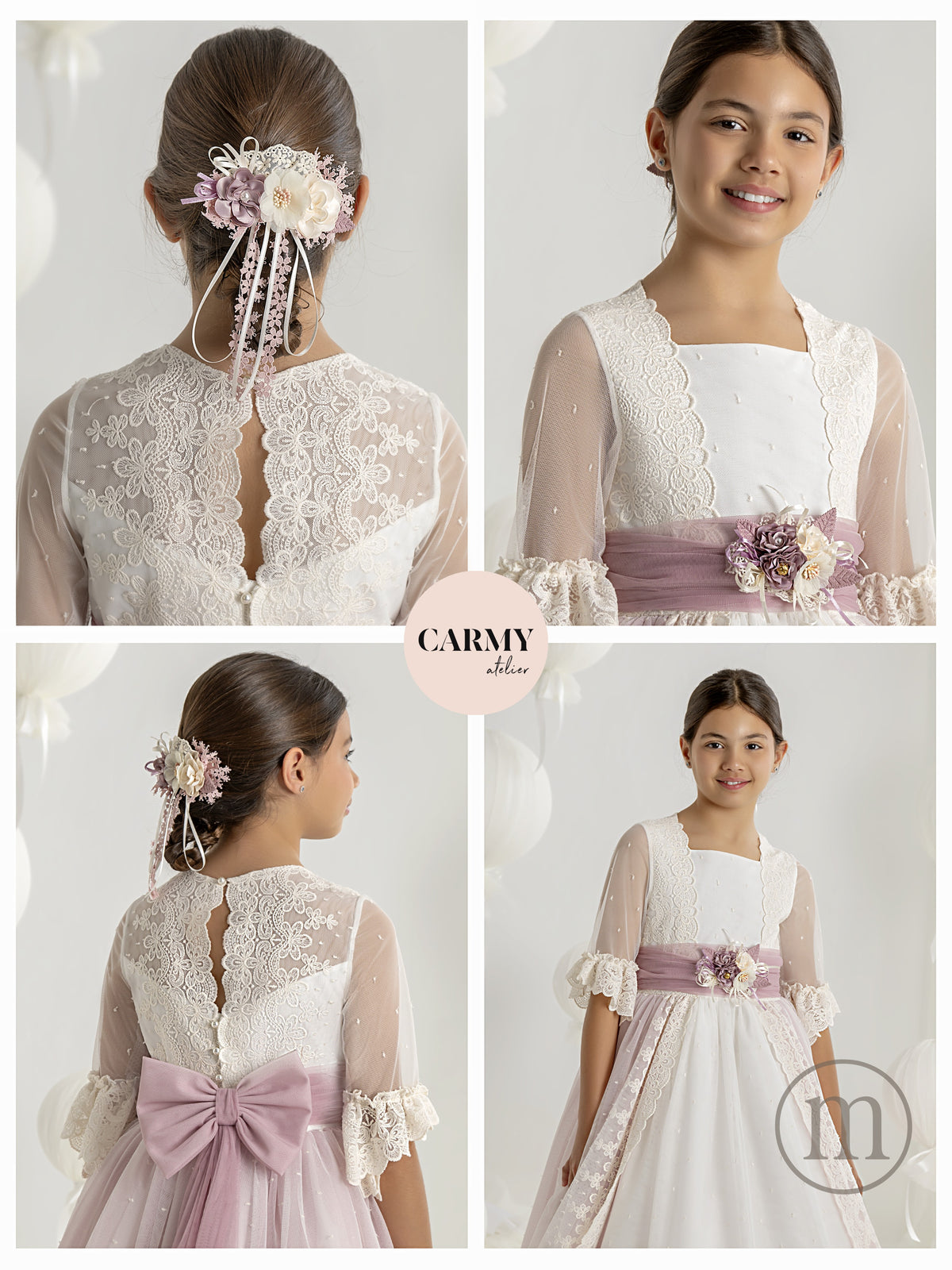 7606 Vestido Comunión Romántico Tul Bordado