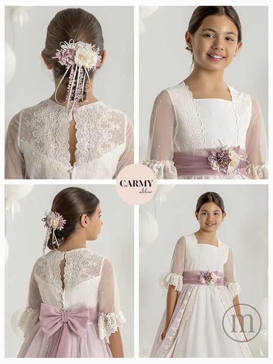 7606 Romantic Embroidered Tulle Communion Dress