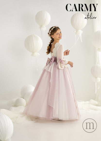 7609 Vestido Comunión Fantasía Escote Barco