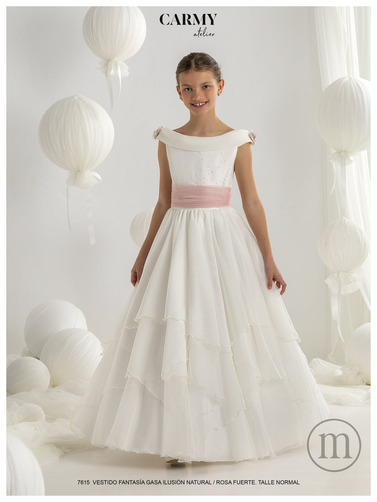 7615 Vestido Comunión Fantasía Cuello Barco