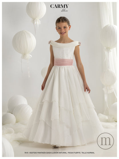 7615 Vestido Comunión Fantasía Cuello Barco