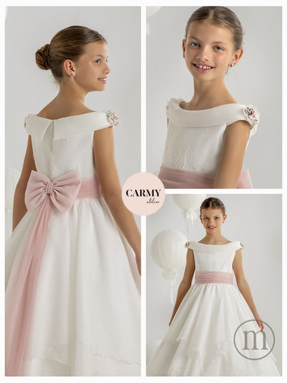 7615 Vestido Comunión Fantasía Cuello Barco