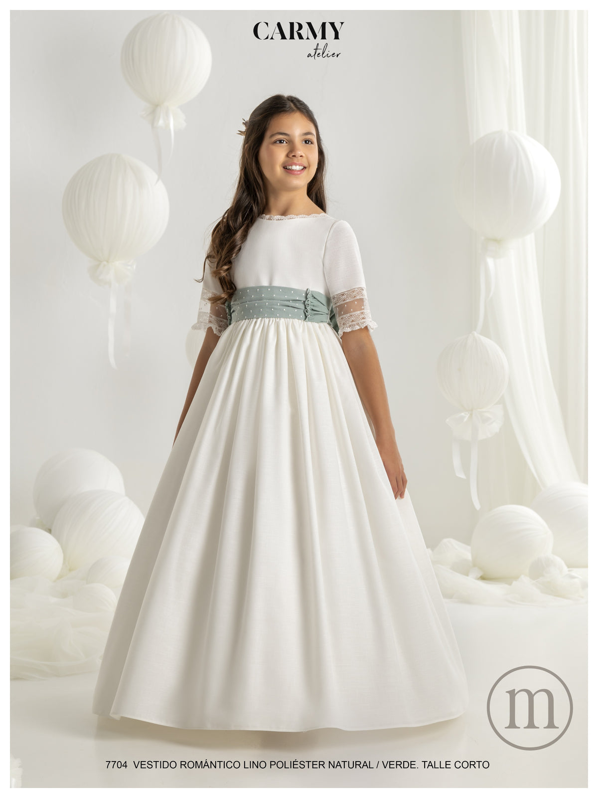 7704 Vestido Comunión Romántico Lino