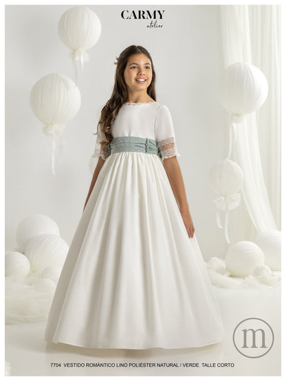 7704 Vestido Comunión Romántico Lino
