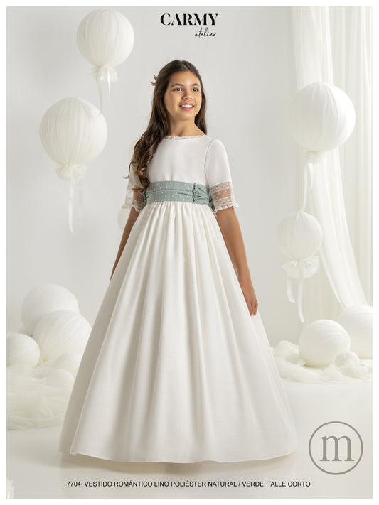 7704 Vestido Comunión Romántico Lino