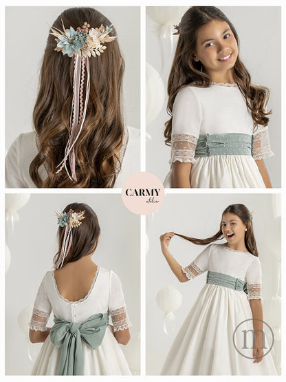 7704 Vestido Comunión Romántico Lino