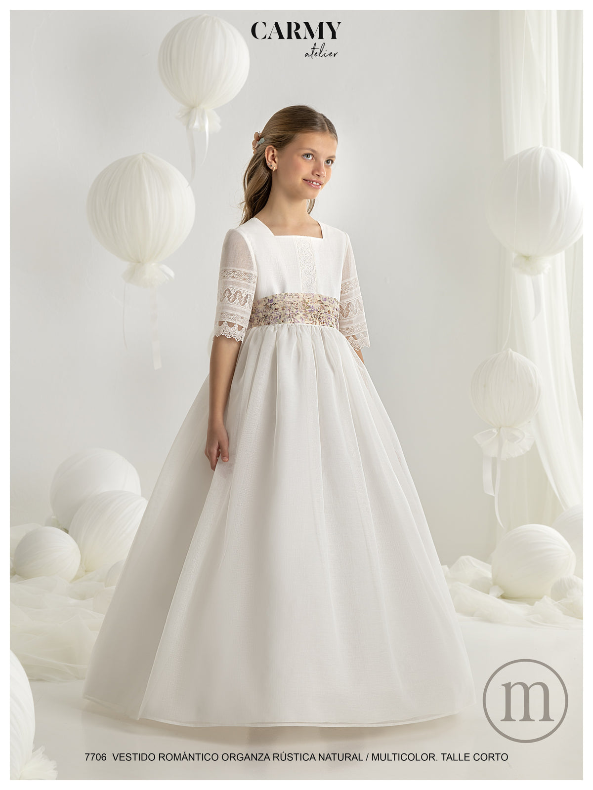 7706 Vestido Comunión Romántico Organza Rústica