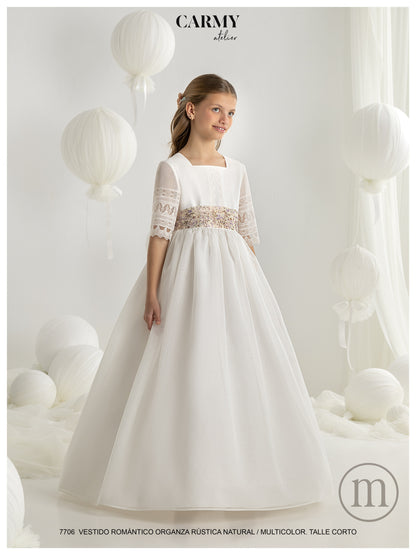 7706 Vestido Comunión Romántico Organza Rústica