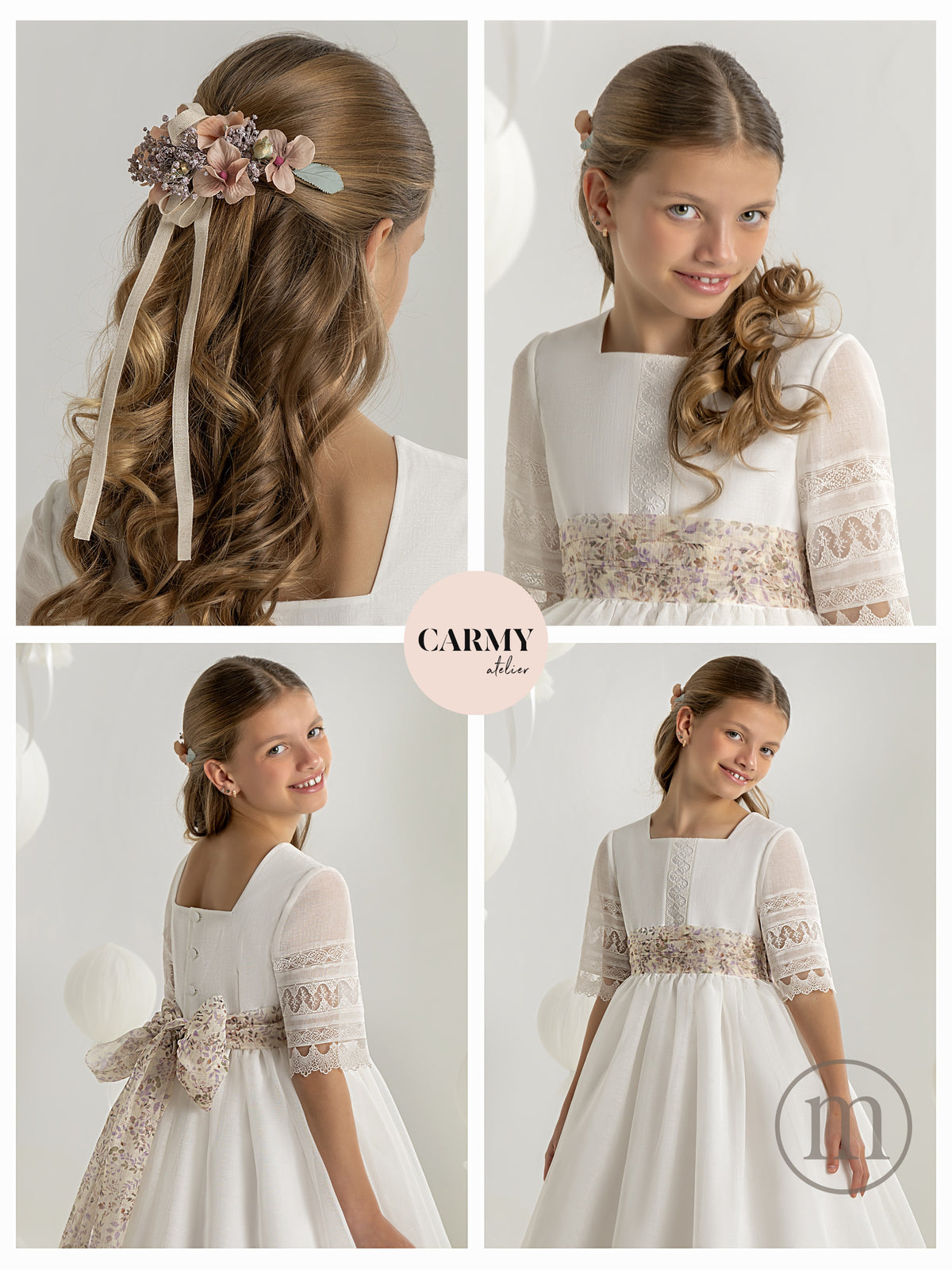 7706 Vestido Comunión Romántico Organza Rústica