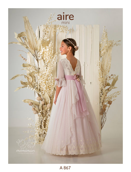 Robe de communion A867 en tulle brodé à pois 