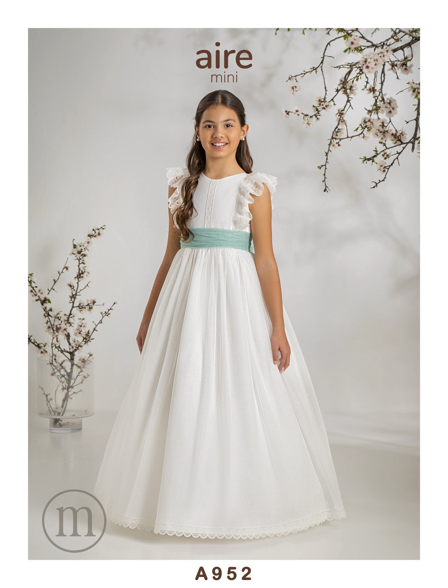 952 Vestido Comunión Romántico Tul Topos