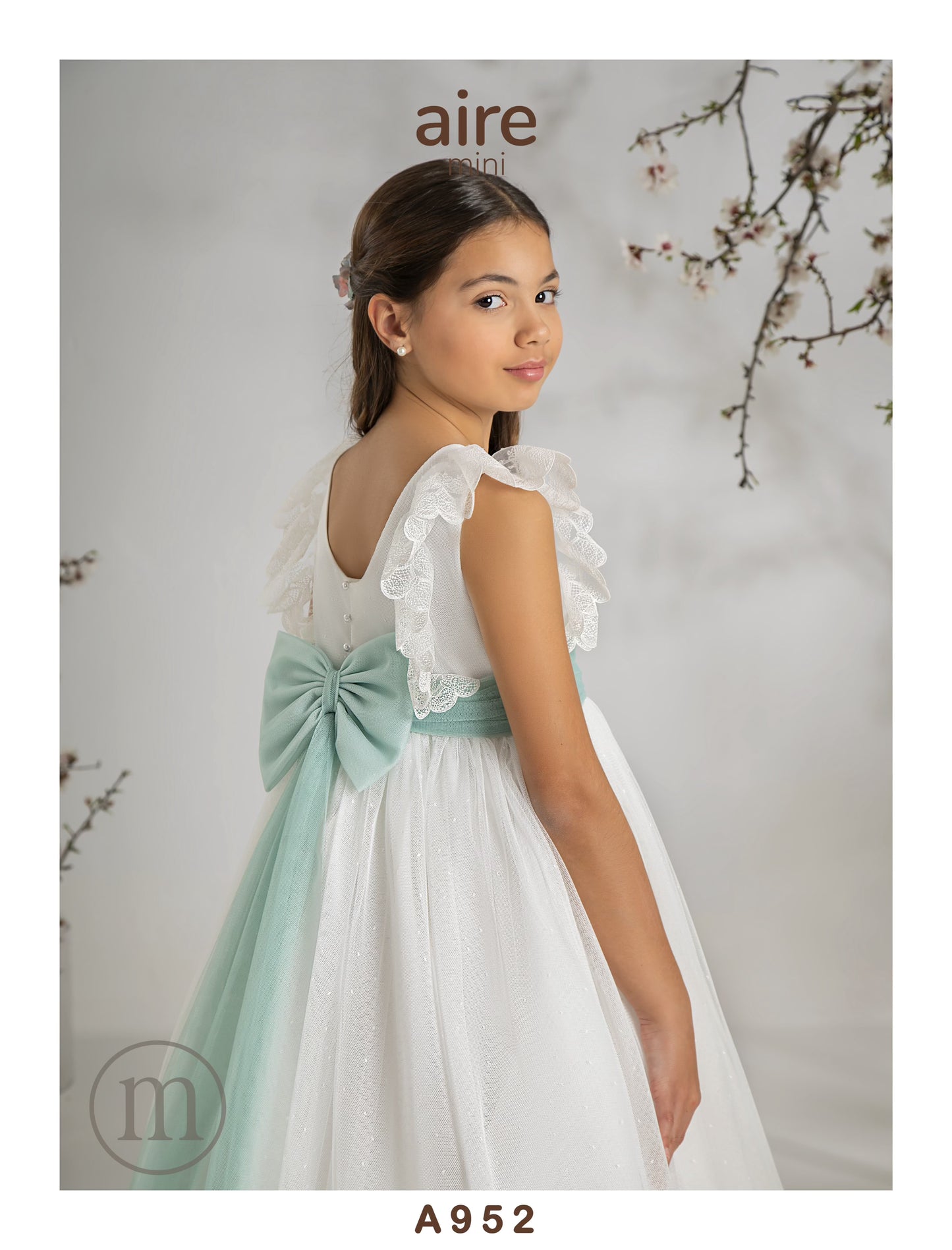 952 Vestido Comunión Romántico Tul Topos