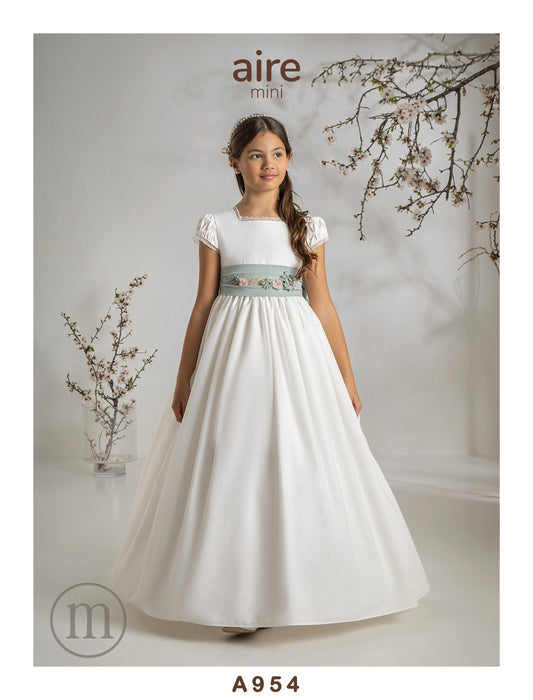 A954 Romantic Linen Communion Dress