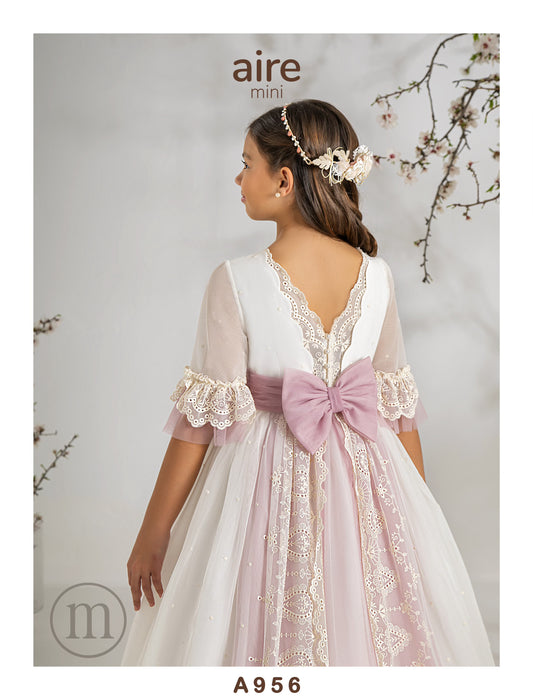 A956 Romantic Embroidered Tulle Communion Dress