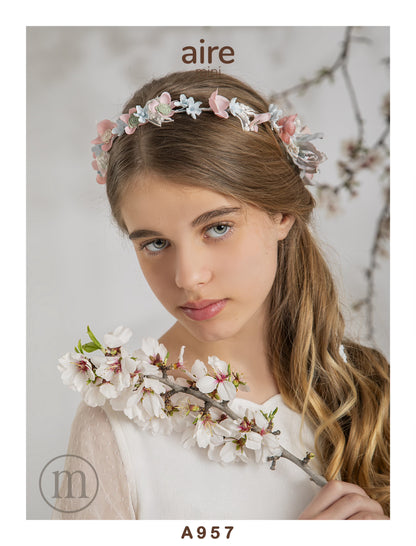 957 Vestido Comunión Romántico Tul Topos/ Bordado