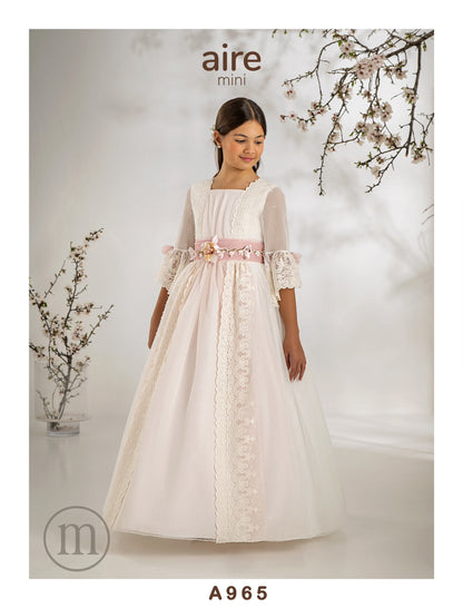 A965 Vestido Comunión Romántico Tul Bordado