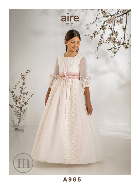 A965 Romantic Embroidered Tulle Communion Dress