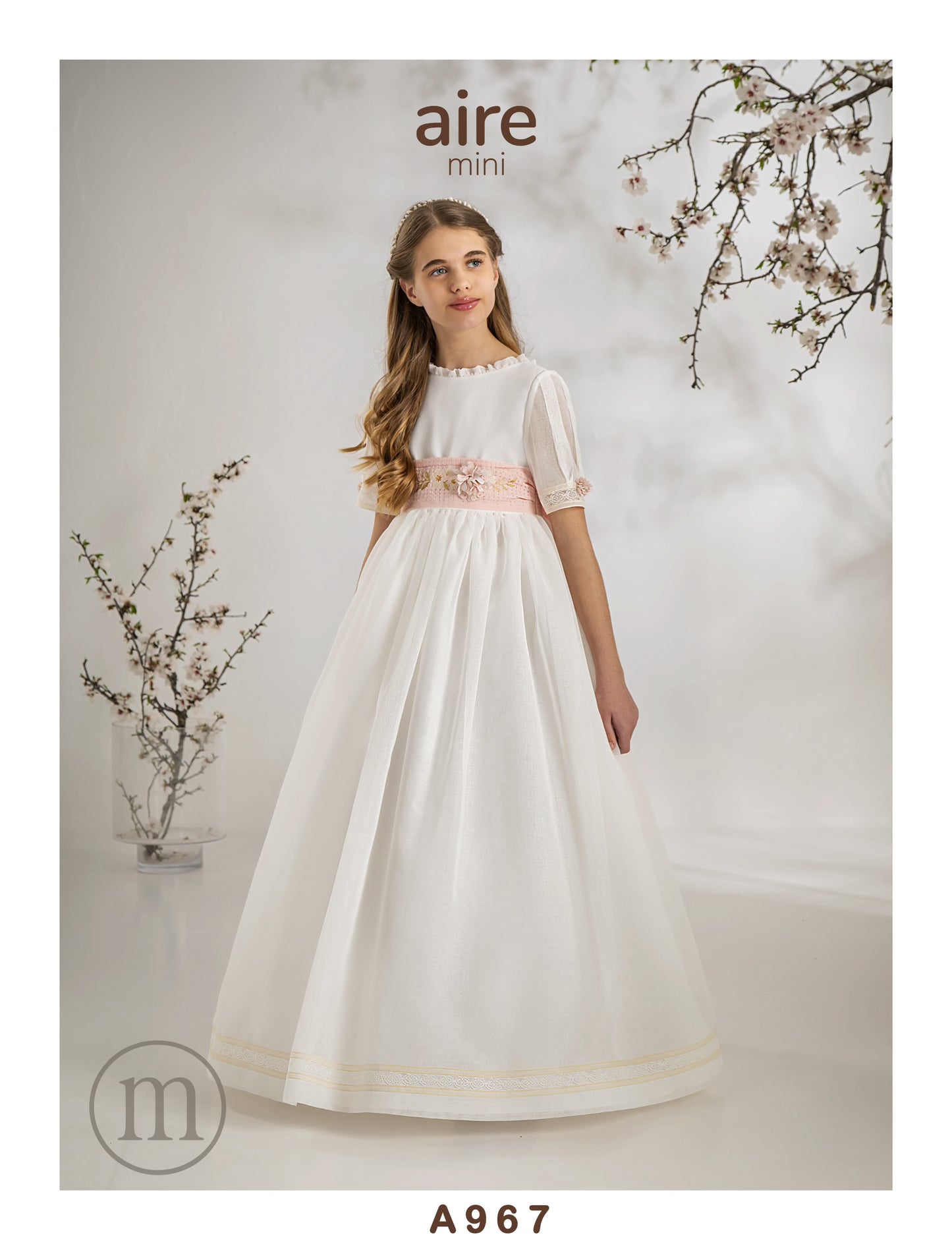 A967 Vestido Comunión Romántico Organza Rústica