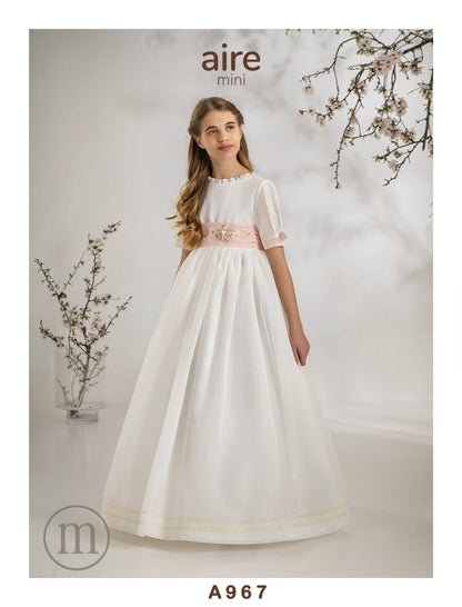 A967 Vestido Comunión Romántico Organza Rústica