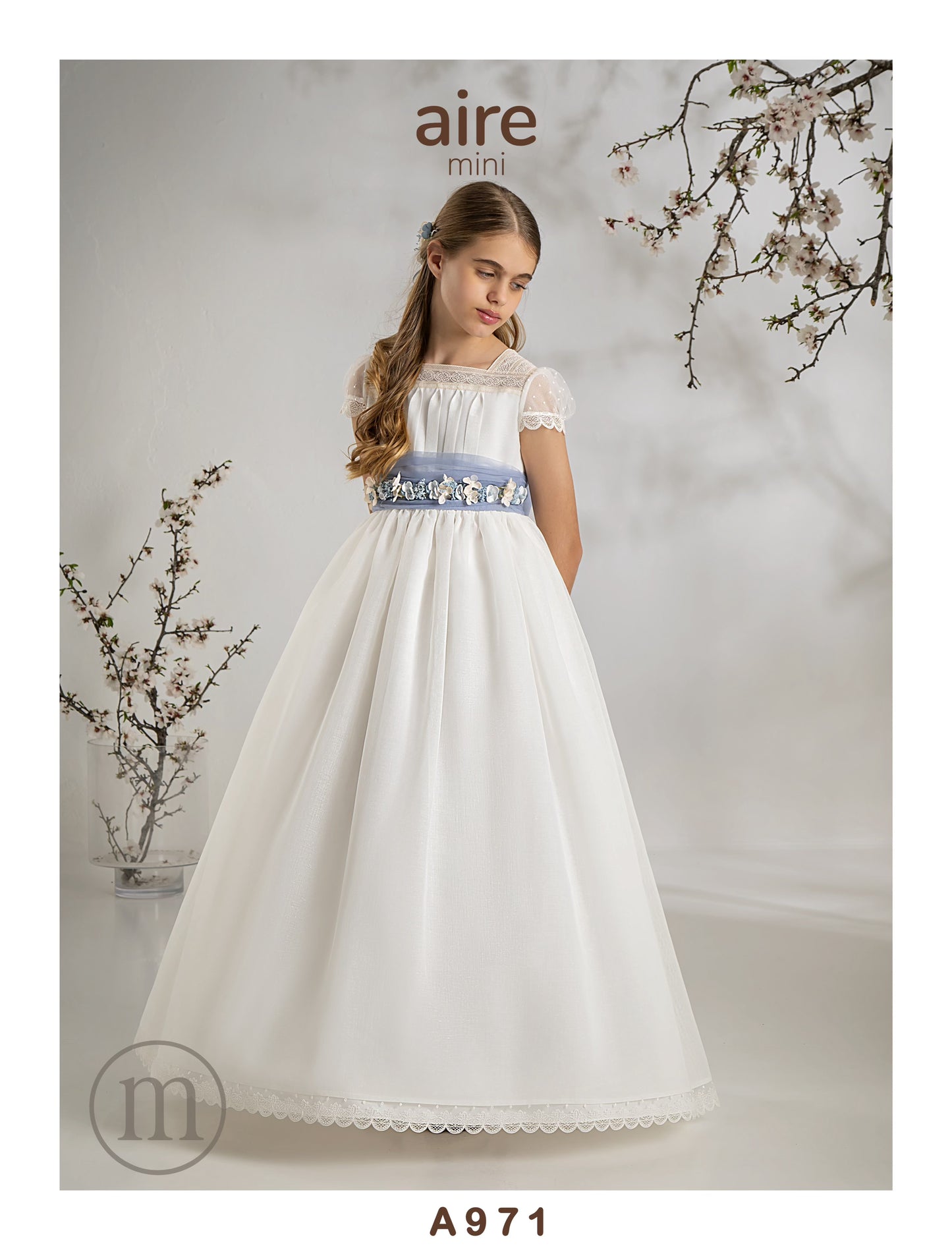 A971 Vestido Comunión Romántico Organza Rústica