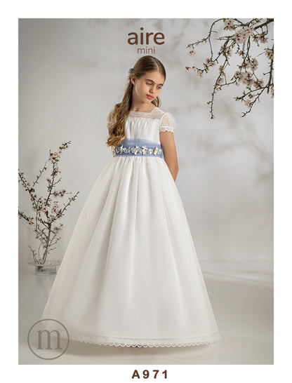 A971 Vestido Comunión Romántico Organza Rústica