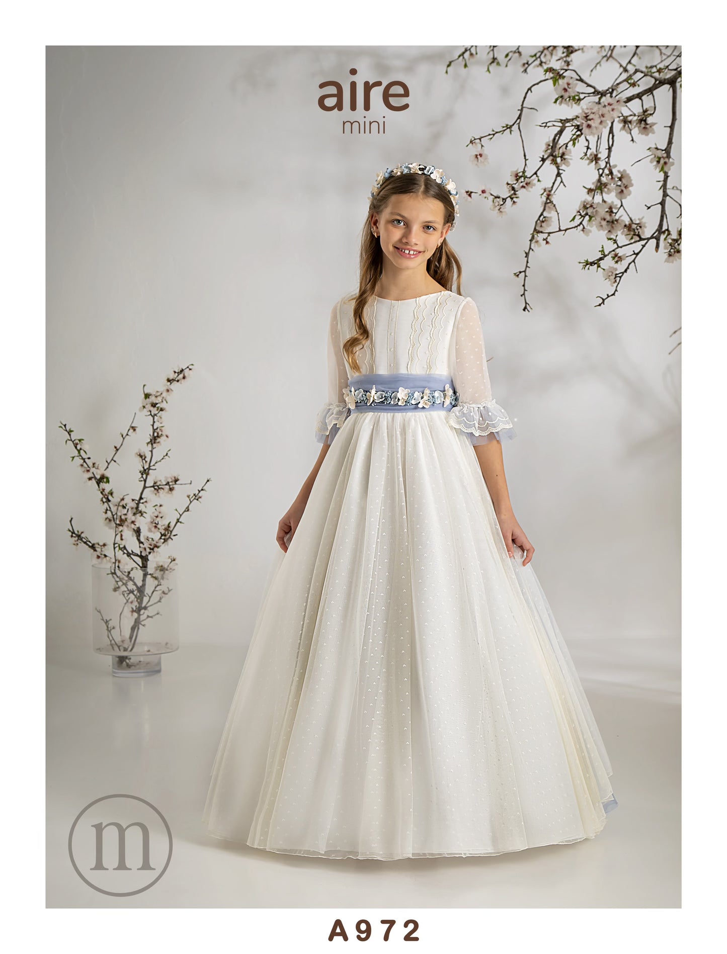 A972 Vestido Comunión Romántico Organza Rústica (Copia)