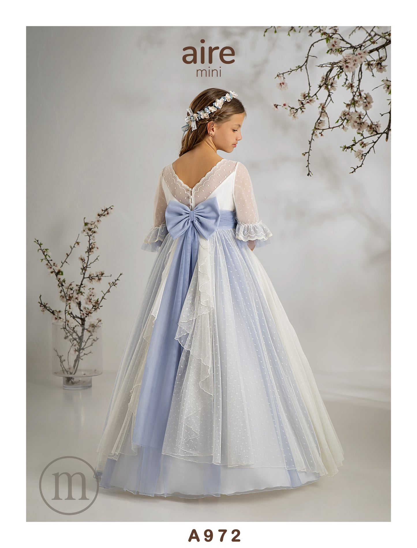 A972 Vestido Comunión Romántico Organza Rústica (Copia)